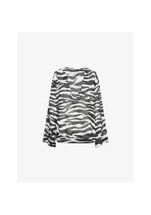 Womens The Attico Zebra Plunge-V-Neck Cotton-Poplin Blouse
