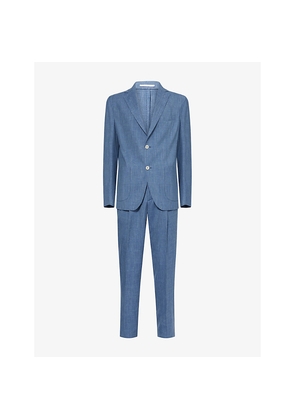 Mens Eleventy Notch-Lapels Tapered-Leg Wool, Silk and Linen Suit