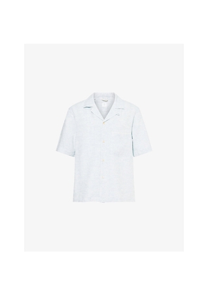 Mens Eleventy Patch-Pocket Camp-Collar Linen-Blend Shirt