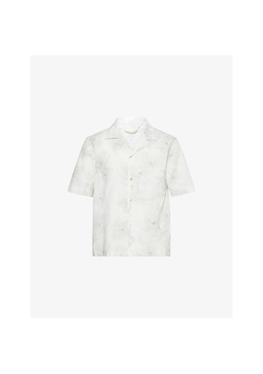 Mens Eleventy Flower-Print Camp-Collar Linen and Cotton Shirt