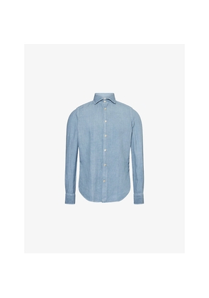 Mens Eleventy Dandy Classic-Collar Linen Shirt