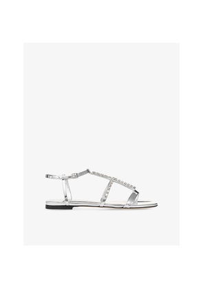 Womens Jimmy Choo Gwyn Crystal-Embellished Flat Leather Sandals