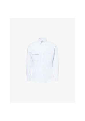 Mens Drakes Stripe-Print Long Sleeve Cotton Oxford Shirt