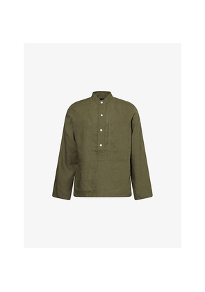 Mens Drakes Grandad-Collar Long-Sleeve Linen Shirt