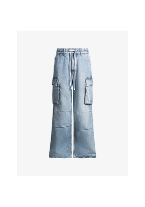 Mens Hugo Drawstring-Waist Cargo-Pocket Denim Jeans
