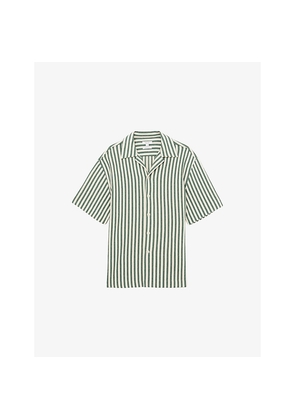 Mens Reiss Trig Cuban-Collar Striped Cotton-Blend Shirt