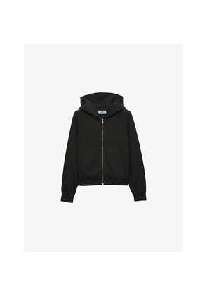 Womens Prada Logo-Patch Zip-Up Cotton Hoody