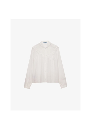 Womens Prada Embroidered Lace-Trim Cotton Batiste Shirt
