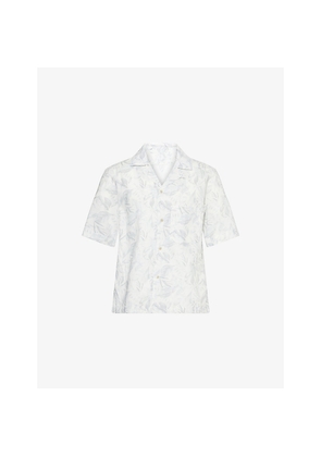 Mens Eleventy Flower-Print Camp-Collar Linen and Cotton Shirt