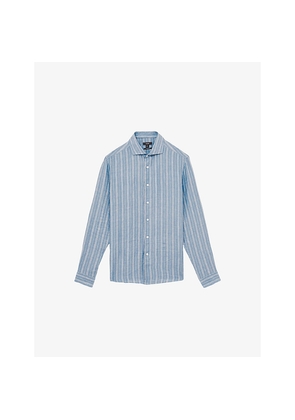 Mens Reiss Ruban Cutaway-Collar Stripe Linen Shirt