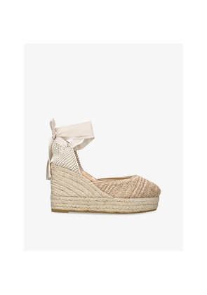 Womens Manebi La Havana Ankle-Tie Raffia and Jute Espadrille Wedges