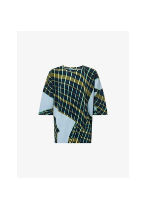 Mens Homme Plisse Issey Miyake Windswept Plaid Short-Sleeve Knitted T-Shirt