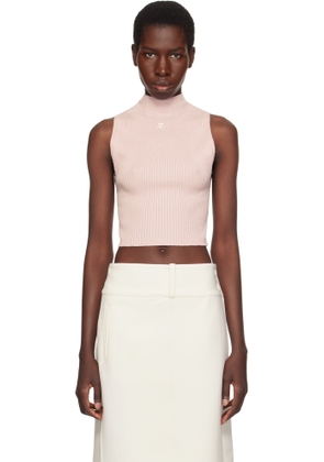 Courrèges Pink Mockneck Light Rib Cropped Tank Top