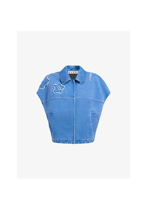 Womens Marni Flower-Patch Cotton Denim Shirt