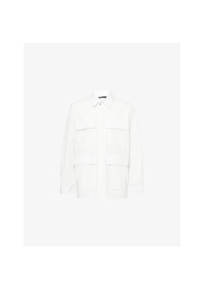 Mens Peacemaker Pocket-Front Loose Long-Sleeve Cotton-Blend Shirt