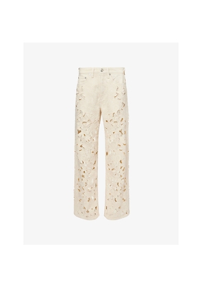 Womens Rag & Bone Logan Floral Cut-Out Wide-Leg Denim Jeans