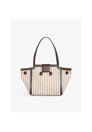Womens Marni Mini Riviera Striped Canvas and Leather Tote Bag