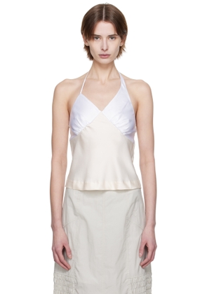 Kijun Off-White Satin Shirring Halter Top