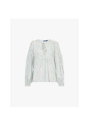 Womens Polo Ralph Lauren Floral Balloon-Sleeves Cotton-Poplin Blouse