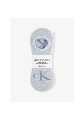 Mens Calvin Klein Footie High Cut Monogram Two-Pack Cotton-Blend Socks