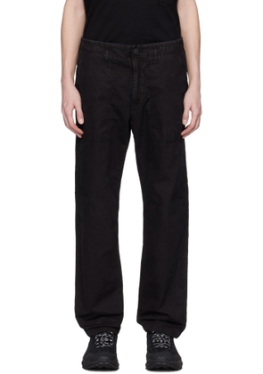 Stone Island Black Brushed Organic Cotton Canvas Old Effect Trousers