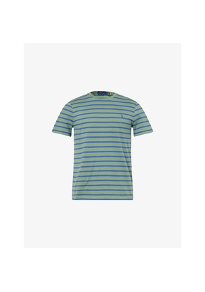 Mens Polo Ralph Lauren Embroidered-Logo Striped Cotton T- Shirt