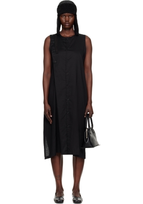 Y's Black S-Asymmetric Button Midi Dress