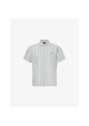 Mens Polo Ralph Lauren Striped Short-Sleeves Cotton-Poplin Shirt