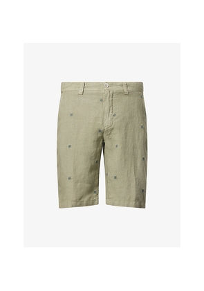 Mens 120% Lino Embroidered Mid-Rise Linen Shorts