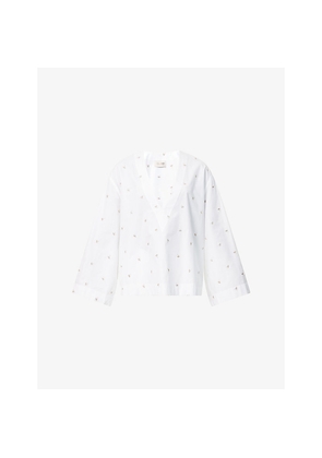Womens The Attico Monogram Plunge-V-Neck Cotton-Blend Blouse