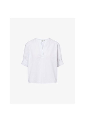 Womens Frame Stripe-Print V-Neck Cotton-Blend Shirt