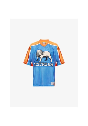 Mens Icecream Bulldog Logo-Embroidery Football Jersey Top