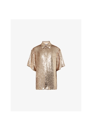 Mens Dries Van Noten Sequin-Embellished Short-Sleeves Woven Shirt