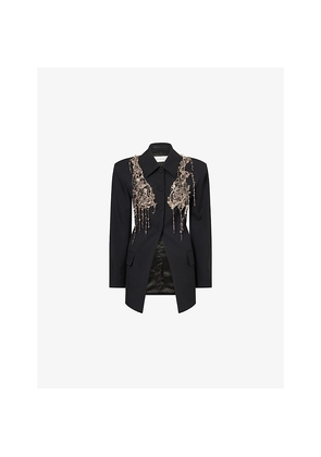 Womens Dries Van Noten Embellished Slim-Fit Wool-Blend Jacket