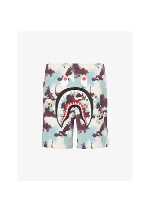 Mens A Bathing Ape Shark-Graphic Camo Cotton-Jersey Sweat Shorts