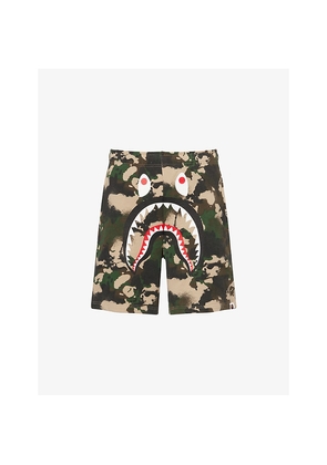Mens A Bathing Ape Shark-Graphic Camo Cotton-Jersey Sweat Shorts
