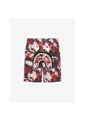 Mens A Bathing Ape Shark-Graphic Camo Cotton-Jersey Sweat Shorts