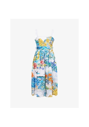 Womens Mary Katrantzou Iris Belted Cotton-Poplin Midi Dress