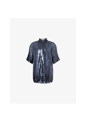 Mens Dries Van Noten Sequin-Embellished Short-Sleeves Woven Shirt
