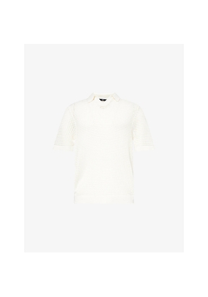 Mens 7 For All Mankind Short-Sleeve Crochet Cotton-Knit Polo Shirt