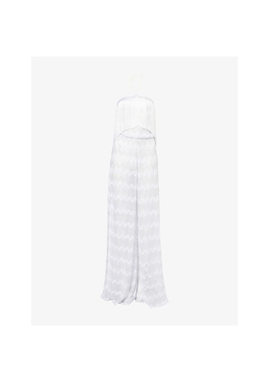 Womens Missoni Miss 3D Chevron Fringe Knitted Metallic Jumpsuit