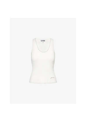 Womens Ganni Scoop-Neck Logo-Plaque Ribbed Cotton-Jersey Tank Top