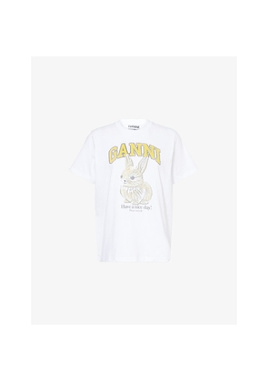 Womens Ganni Baby Bunny Graphic-Print Cotton-Jersey T-Shirt