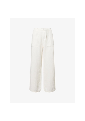 Womens Good American Lite Wide-Leg Mid-Rise Cotton-Blend Trousers