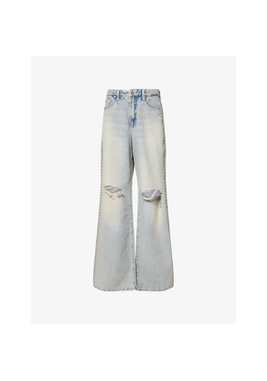 Womens Good American Good Standard Ease Stud-Embellished Denim-Blend Jeans