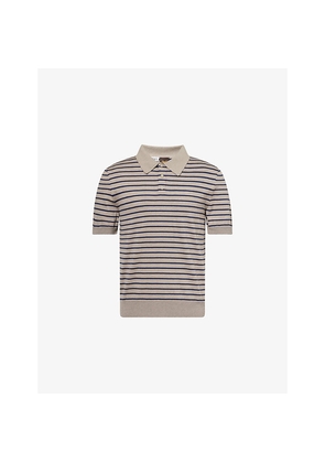 Mens Loewe Ibiza Striped Cotton-Blend Knit Polo Shirt