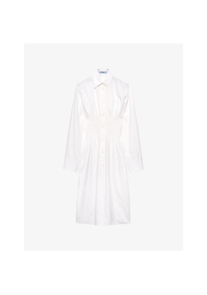 Womens Prada Smocking--Stitched Long-Sleeved Cotton-Canvas Midi Dress