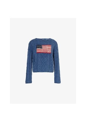 Womens Polo Ralph Lauren Flag Aran-Knit Cotton Jumper