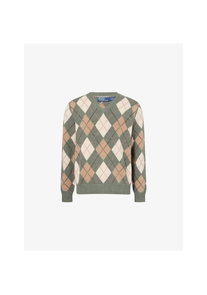 Mens Polo Ralph Lauren Argyle-Pattern V-Neck Knitted Cotton and Wool-Blend Jumper