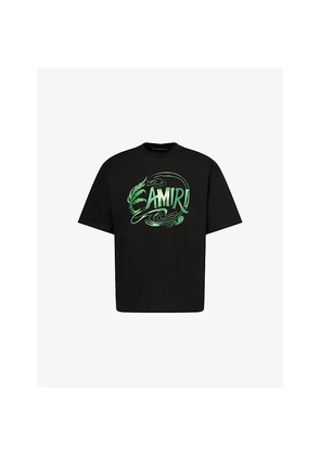 Mens Amiri Leaf-Print Crewneck Cotton-Jersey T-Shirt